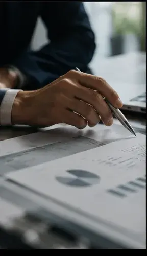 Hand mit Stift über einer ausgedruckten Auswertung